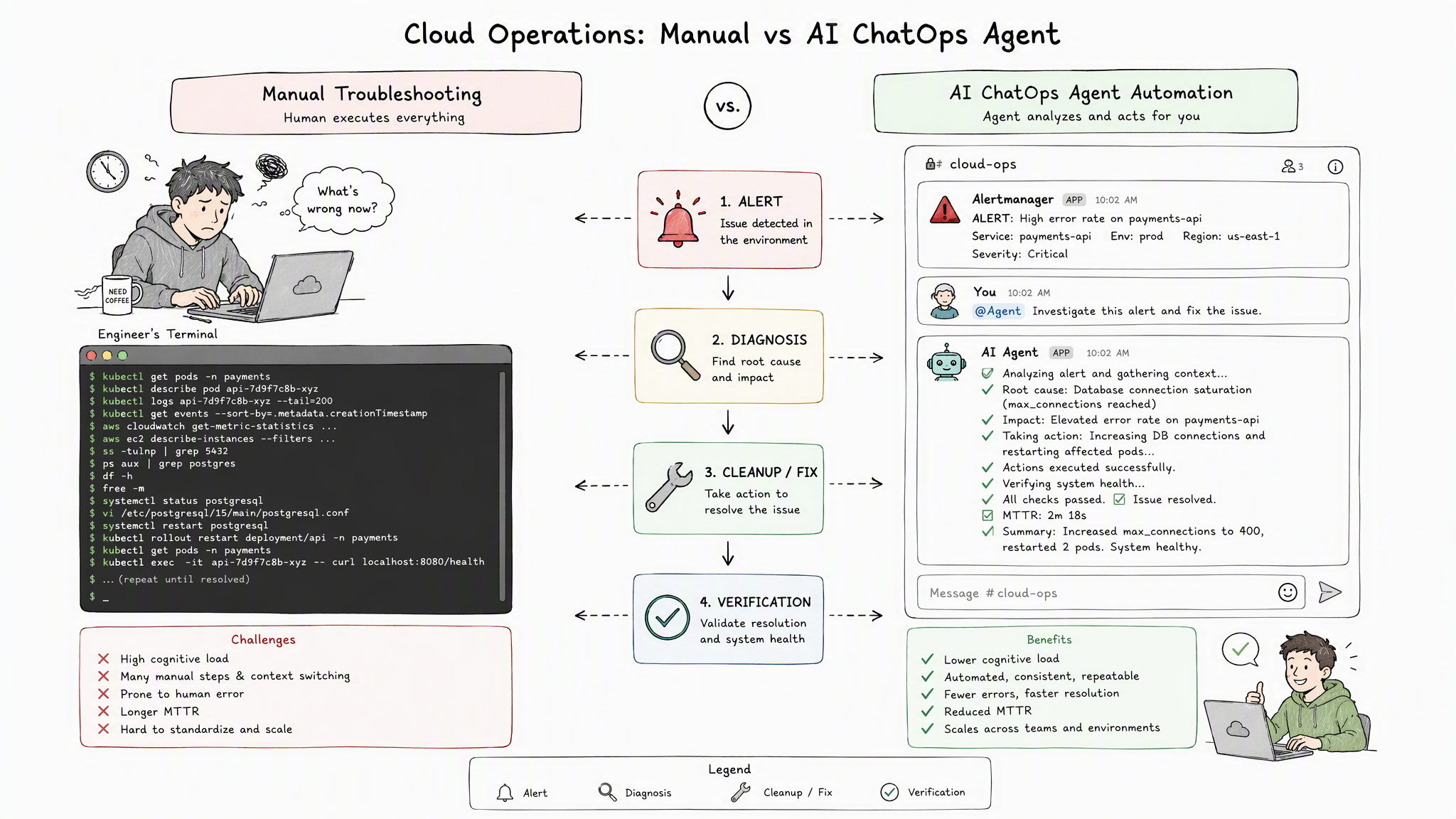 传统人工排查 vs 阿里云 ChatOps Agent 自动化
